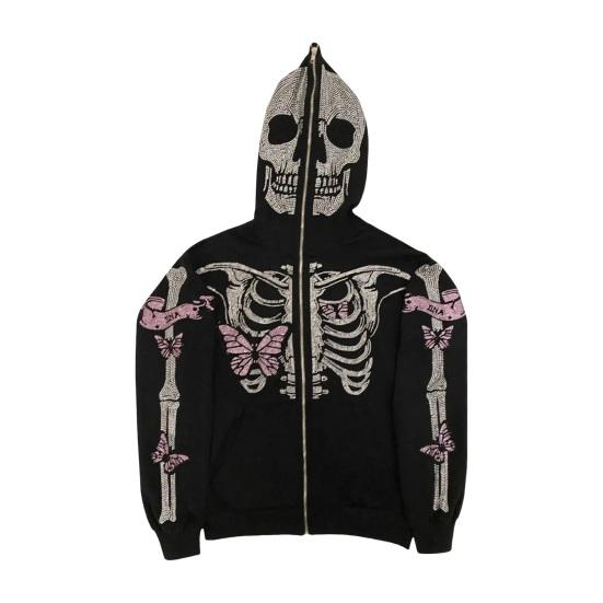 Unisex halloweenská mikina s kapucí drahokamu Ghost vzor kostry zapínání na zip Kapsy s kapucí dlouhé rukávy party cosplay kostým podzim zimní bunda
