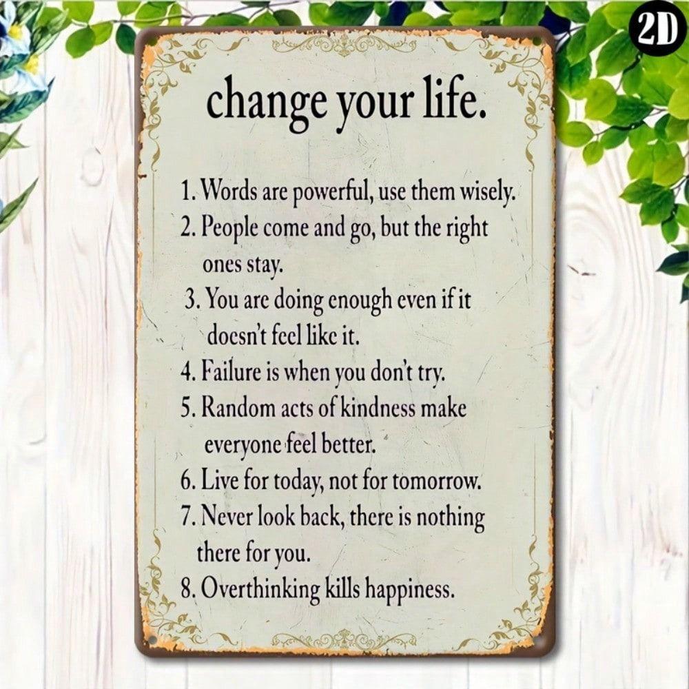 

Vintage Metal Poster Change Your Life, Retro Wall Sign for Garage