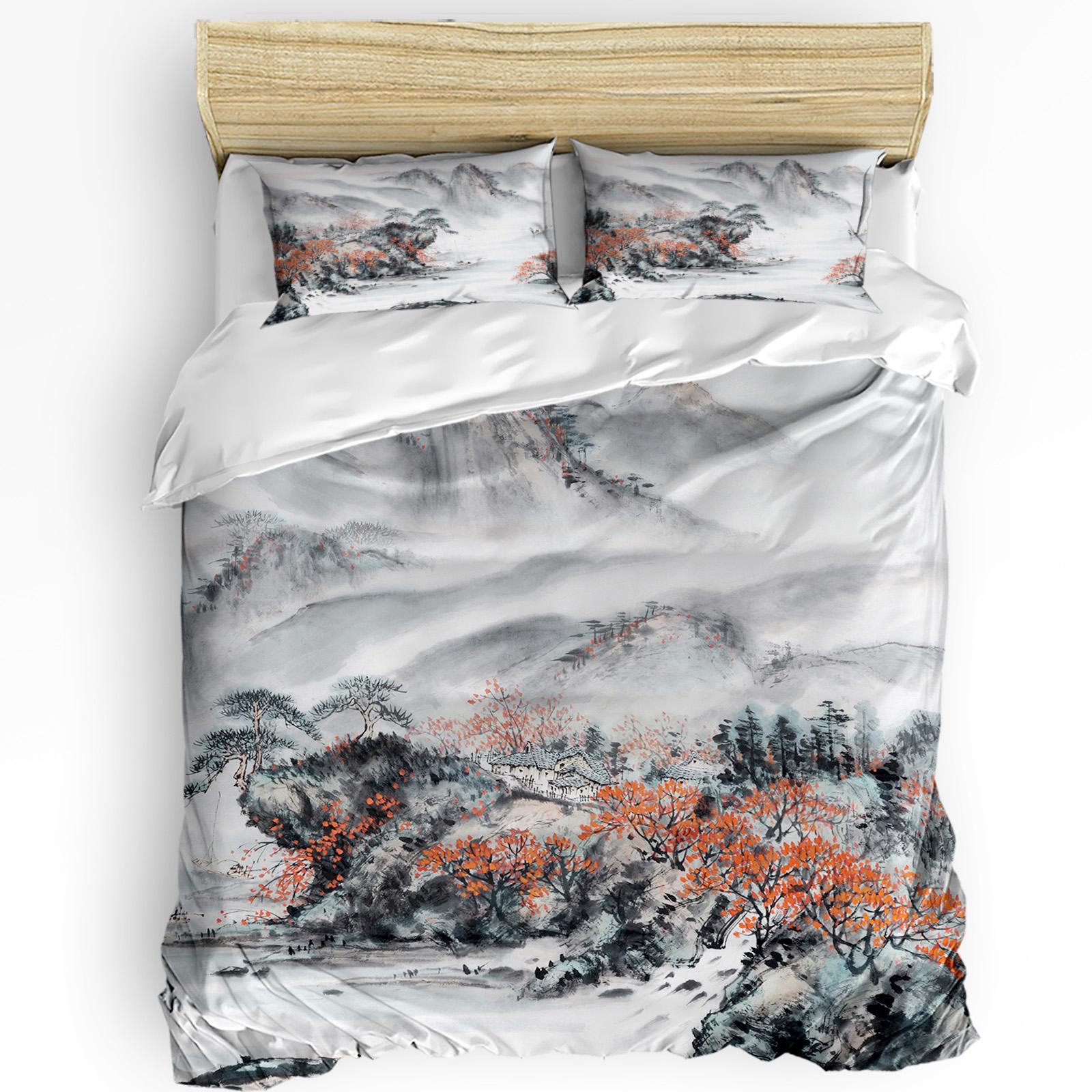 

Chinese Ink Landscape Painting Bamboo Duvet Cover With Pillow Case Custom 3pcs Bedding Set Quilt Cover Double Bed Home Textile EU single(135x200cm)