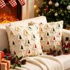2pcs Christmas Tree Embroidered Plush Throw Pillow Covers Vintage Cute Soft Cozy Cushion Covers for Christmas Bedroom Sofa Decor Without Pillow Core