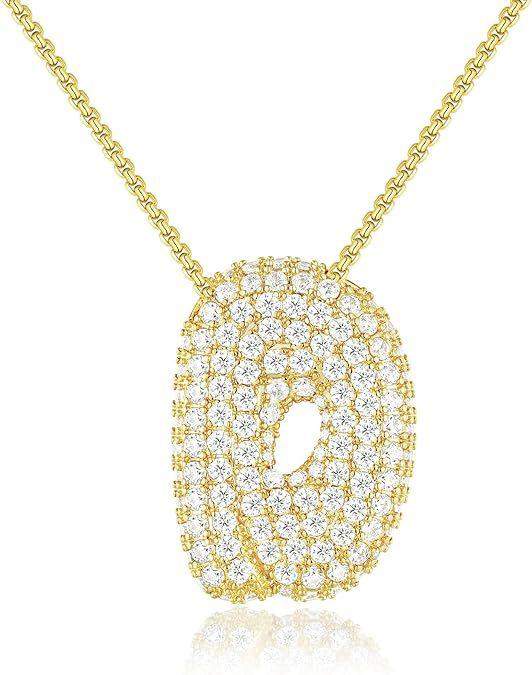 Stainless Steel Bubble Letter Initial Pendant Chunky Women Personality Jewelry Zircon Gold Plated Balloon 26 Letter Necklaces