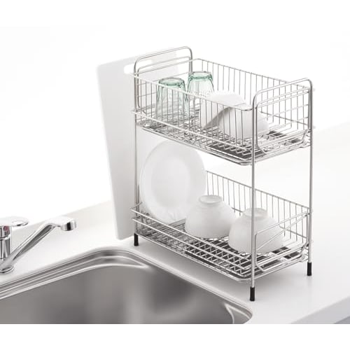 Pearl Metal Slim 2-Tier Stainless Steel Dish Drainer, At Aqua, HB-3935