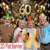 2D Flat Banner, 1 Piece, 60th Birthday Party Banner - Black and Gold Theme Polyester Banner