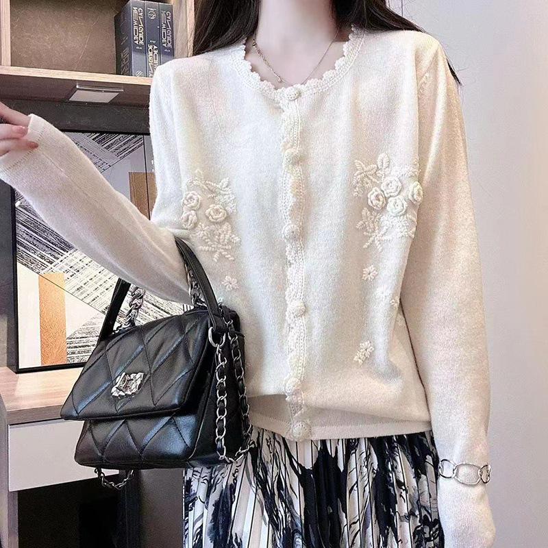 Early Autumn Women's Round Neck Knit Cardigan - Solid Color, Lightweight, Loose Wool Sweater