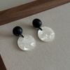 Original Contrasting Wood Beads Fish Scale Pattern Shell Round Earrings French Gentle Earrings Versatile Niche Vacation Earrings