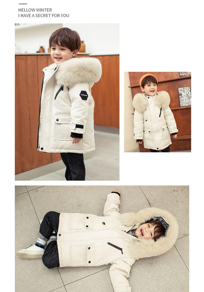 Boys' 2023 Mid-Length Winter Jacket: Thickened Cold-Weather Wear for Small and Medium Children
