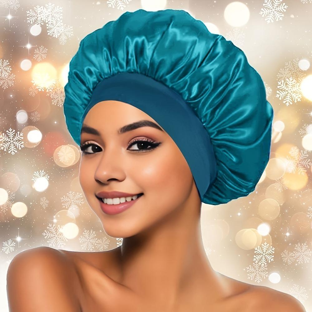 Satin-Nachtmütze mit breiter Krempe, Styling-Seiden-Stirnband zum Schlafen, Nachtmütze mit elastischem Schlappband, Haar-Duschhaube