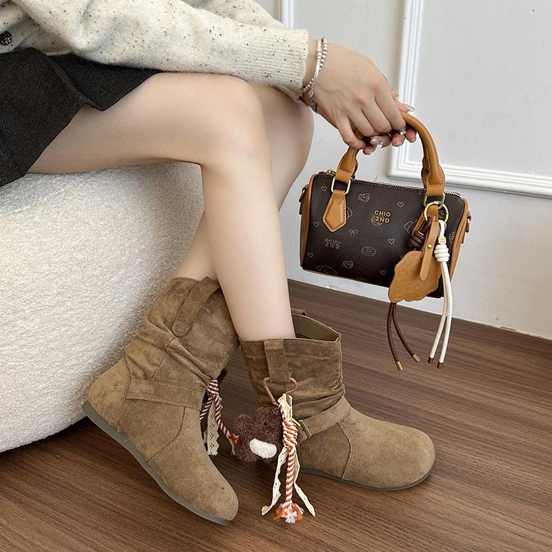 Retro suede elegant temperament Martin boots women's shoes 2025 autumn single boots Korean fashion versatile small short boots