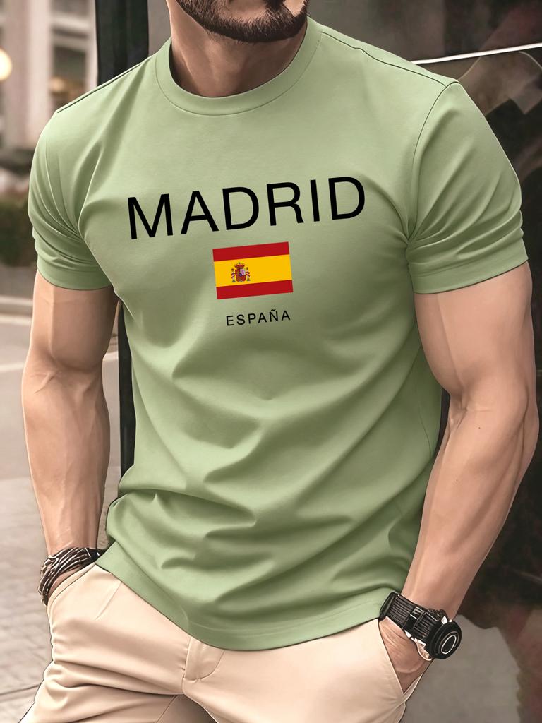 Madrid Spain Flag Design Mens TShirt Soft Loose ONeck T Shirts AllMatch Cotton Streetwear Unisex Summer Casual Short Sleeve