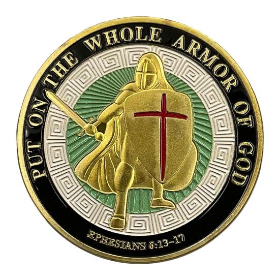 Armor of God Coin 1.57" Diameter Metal Souvenir Coin Put On The Whole Armor of God Double-Sided Armored Soldier Challenge Coin for Military Church