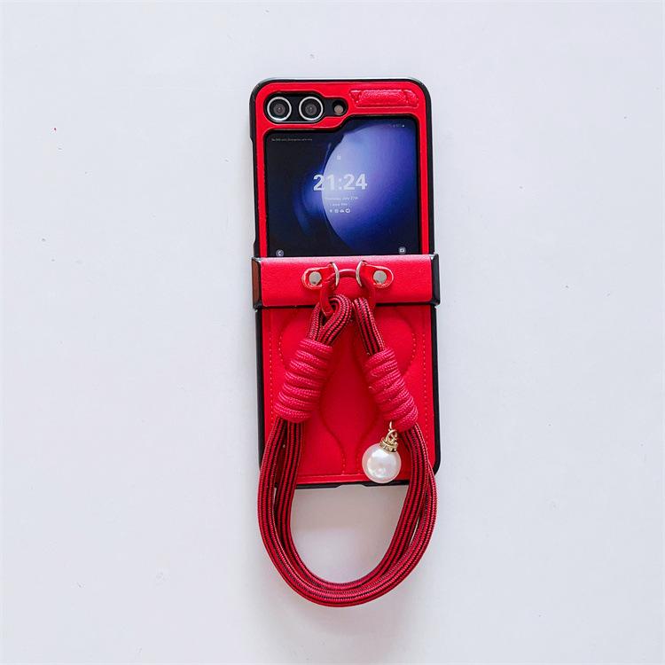 Applicable to Samsung ZFlip5 folding mobile phone case three-dimensional wavy zflip4 portable lanyard protective leather case