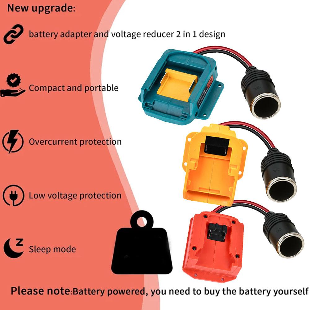 Adapter zasilania 18V na 12V z gniazdem zapalniczki samochodowej Konwerter baterii 18V Dla Makitadewaltmilwaukee Konwerter mocy