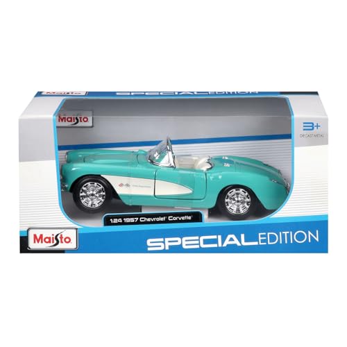 Maisto 1/24 Scale 1957 Chevrolet Corvette Turquoise / Diecast Model Car, Finished Model, 31275 TQ