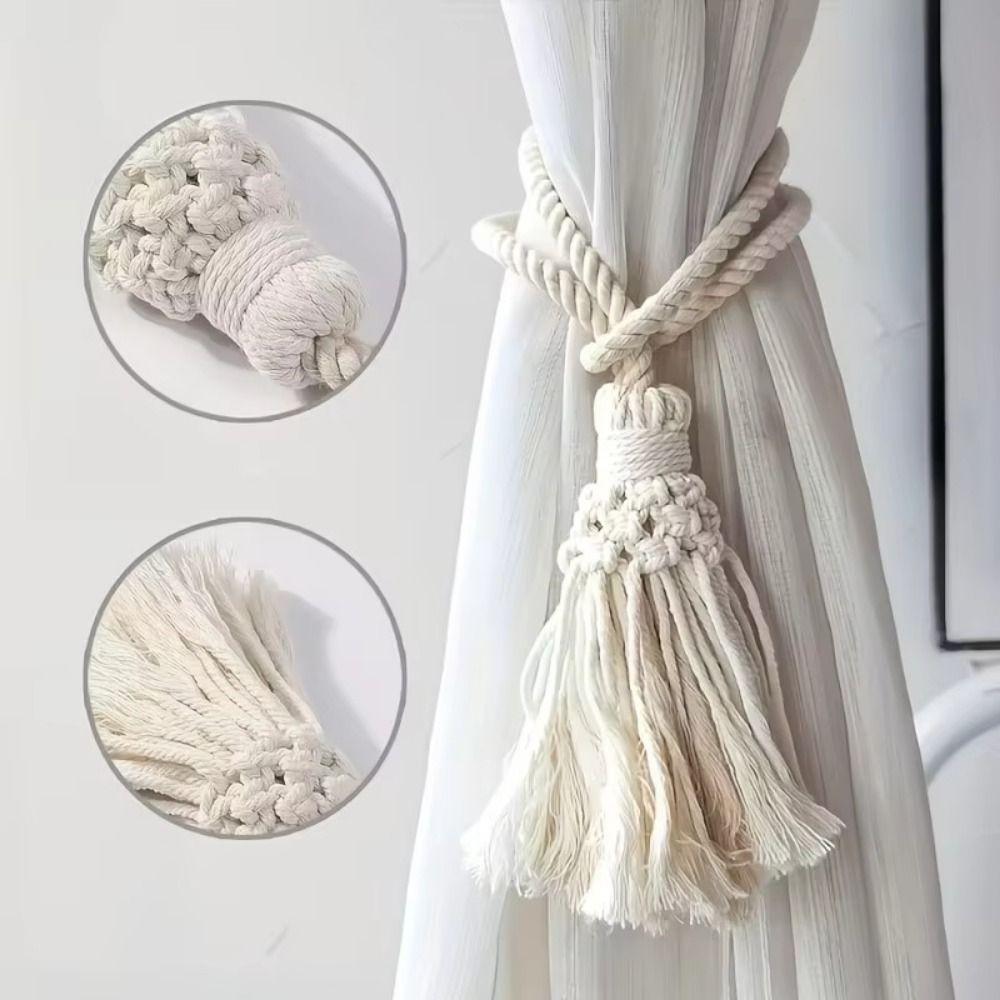2Pcs Minimalist Macrame Curtain Tiebacks Boho Style Boho Curtain Tiebacks Farmhouse Decor