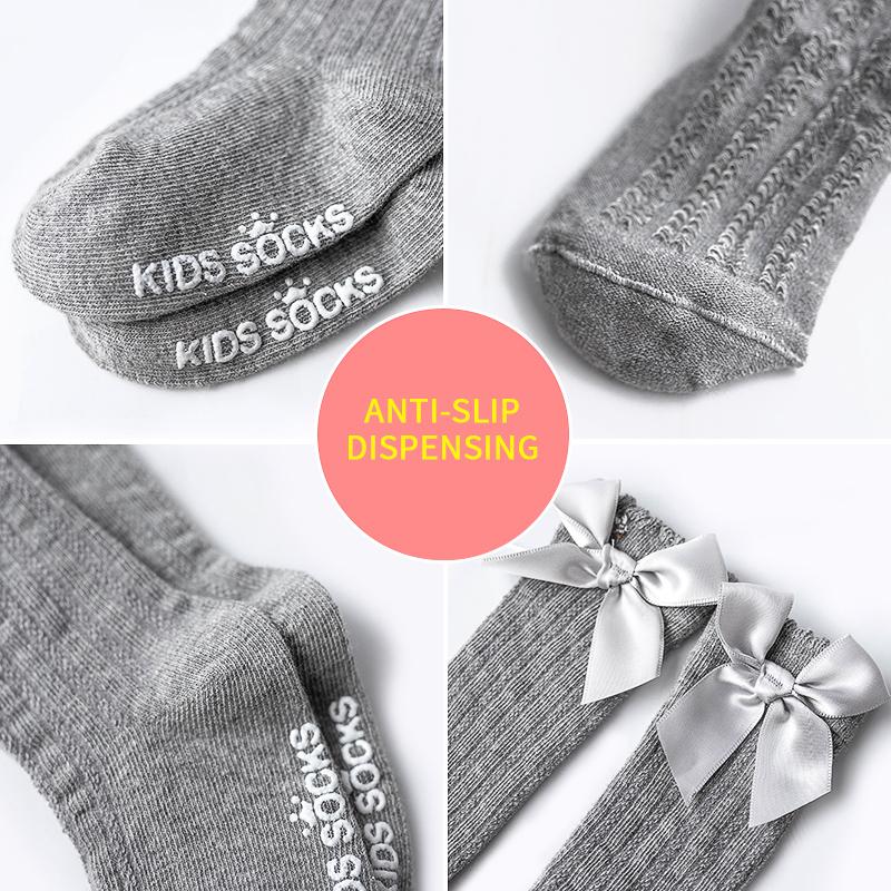 Baby Little Girls Breathable Socks Cute Bowknot Knee High Children Tube Socks Fashion Bows Solid Color Kids Socks