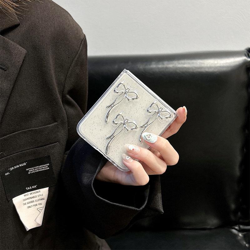 

Transparent Glitter Ins Style Bow Phone Case for Samsung Zflip6 Clamshell Folding Zfold5 Women s Model For Samsung ZFlip3