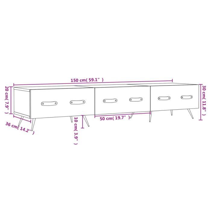 VidaXL Meuble TV noir 150x36x30 cm bois d'ingénierie 829125