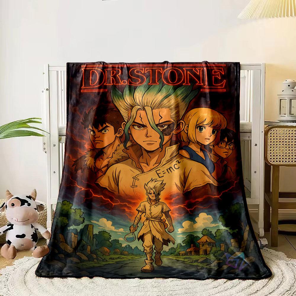 

A glowing figure below larger characters, with stormy and rustic backdrops. for all seasons blanket lunch break throw gift 80cm x 120cm