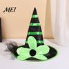 Holiday Themed Party Accessories Halloween Witch Hat for Women Girls, Large Striped Wizard Costume Headwear with Flower Accessories, Cosplay, Gorgeous