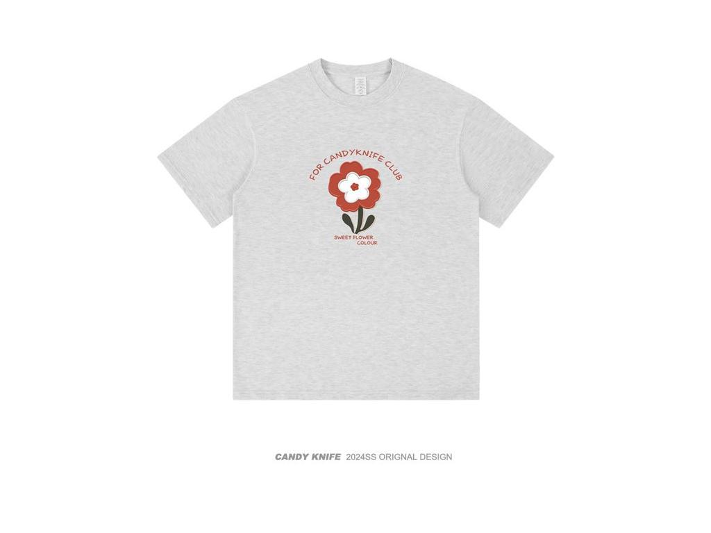 Women's Summer Floral Cotton T-Shirt: Loose Fit, Round Neck, Short Sleeve, Trendy American Design