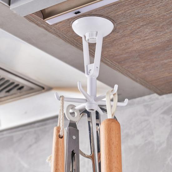 Cârlig pentru Ustensile de Gătit Rotație 360 Grade 6 Gheare Montare pe Perete Adeziv Fără Găurire Organizator Umeraș Spatulă Bucătărie Consumabile Baie