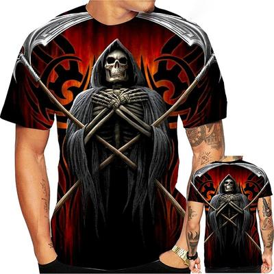 Summer Fashion Trend, Fun and Creative T-shirt, Cool 3D Printed Skull Print Pattern, Casual and Comfortable T-shirt