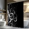 Wasserdichter Duschvorhang Oktopus Kraken Tiefsee Kunst Einleger Schwarzer Hintergrund Nautisch Monochrom Badezimmer Dekor