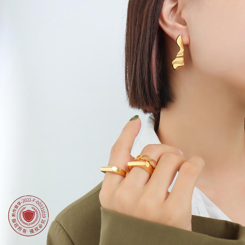 European and American Titanium Steel Non-Fade Cold Style Exaggerated Hoop and Cuff Earrings
