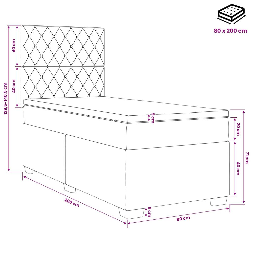 Box Spring Bed with Mattress and Headboard Blue 80 X 200 Cm Velvet