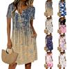 Women’s Vintage Floral Print Short Sleeve Button Neck Casual Dress with Round Neck and Relaxed Fit for Daily Wear