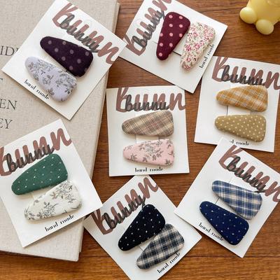 2pcs Cute Children's Fabric Floral Plaid Dot Triangular BB Clip New Sweet and Versatile Headwear Girls Kids Hair Accessories