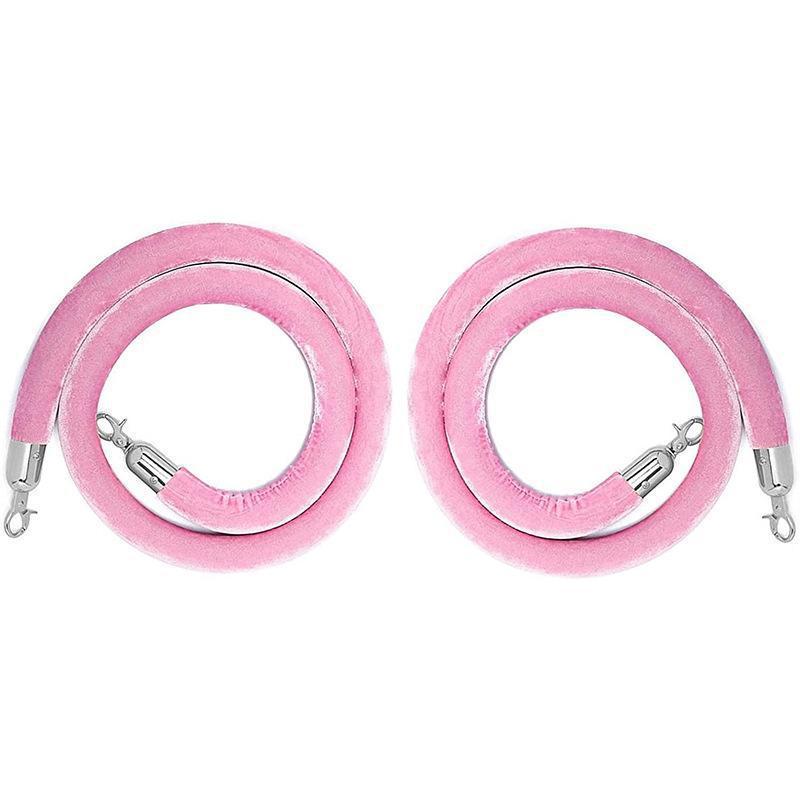 Velvet Rope & Stainless Steel Stanchion Set: 2-Pack Isolation Queue Barriers with Lanyard