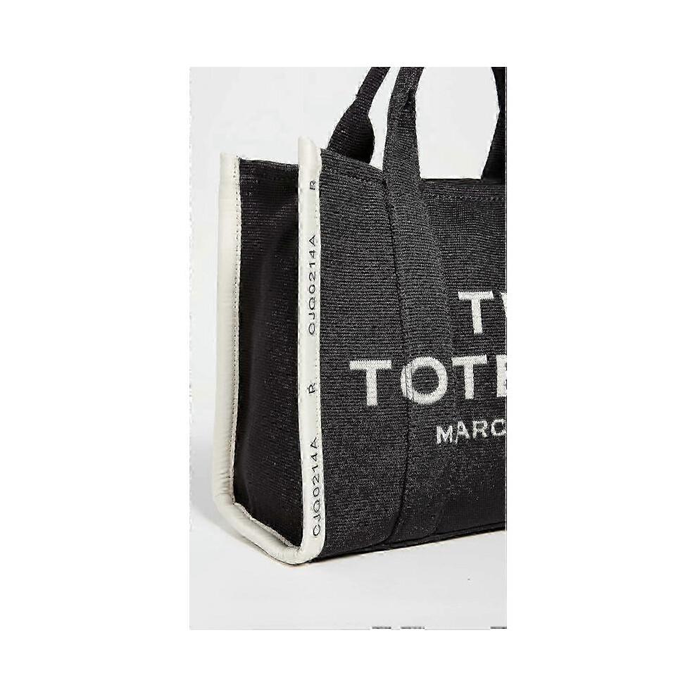 Women's Medium Tote Bag Black Jacquard Fabric 33cm Zipper Closure