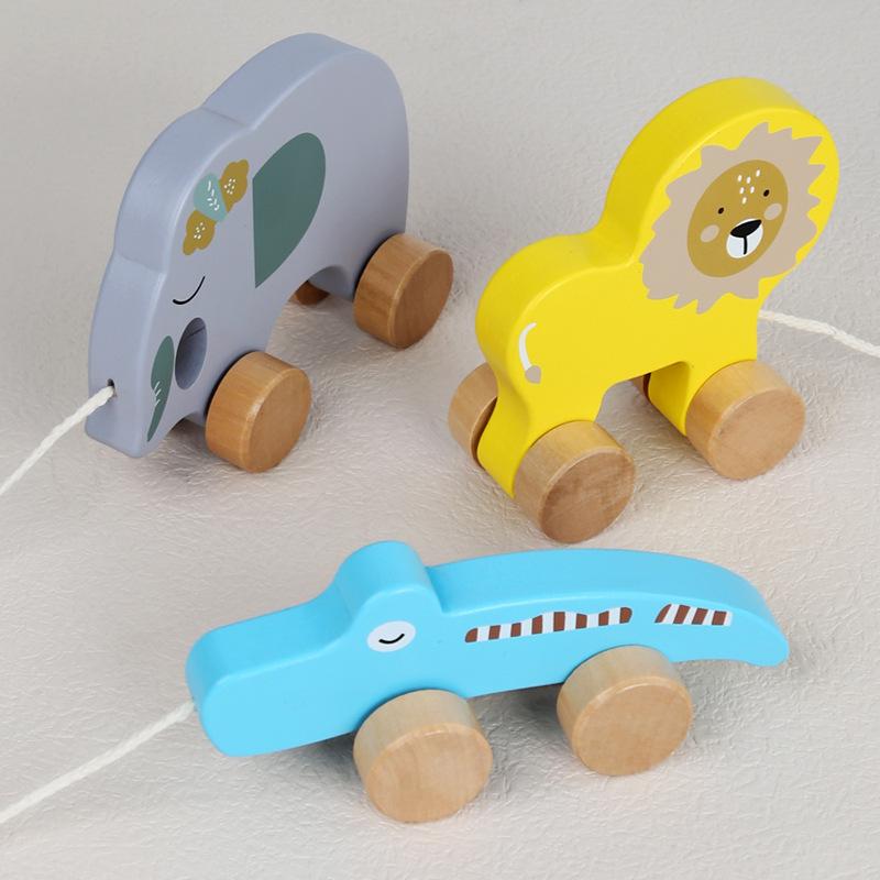 Holz Kinder Tier Anhänger Baby Cartoon Raupe Löwe Elefant Krokodil Kleinkind Spaß Lernspielzeug