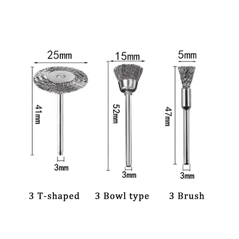 3/9/15Pcs Mini Metal Brush Set Rust Removal Cleaning Brush Polishing Wheel Brush For Grinder Rotary Electric Tool Accessories