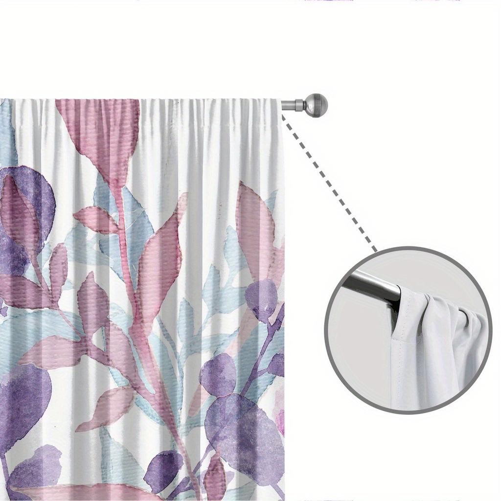 2er Set Vorhänge mit Blattmuster, Polyester, maschinenwaschbar, geeignet für Schlafzimmer-, Wohnzimmer-, Küchendekoration