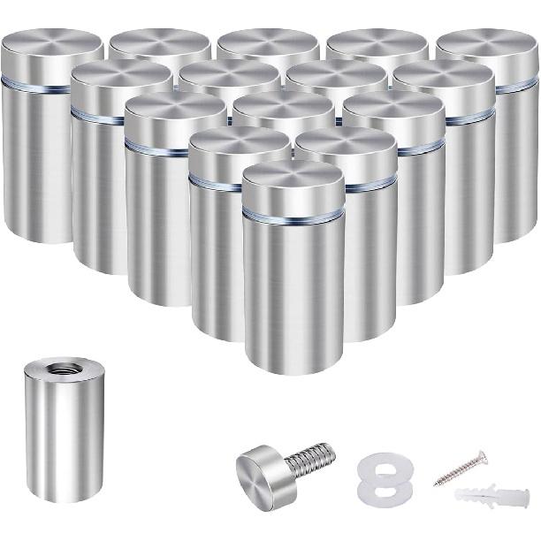 Osring 1 x 1 Inch Sign Standoffs Mounting Hardware 16 Pack, Wall Screw Standoff Holder Stainless Steel Advertising Nails for Displaying Acrylic Board