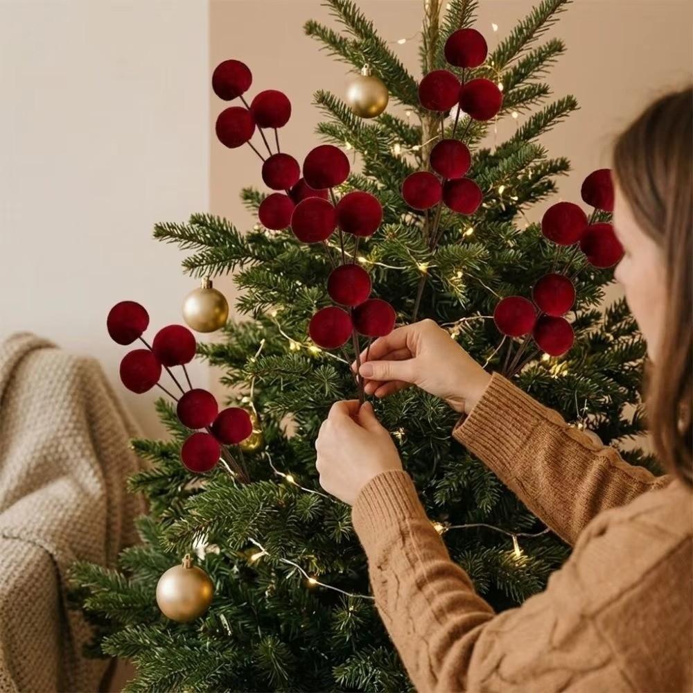 Velvet Material Foam Ball Ornaments Foam Core Handmade Artificial Christmas Tree Decoration Branches Pick 6 Balls Set