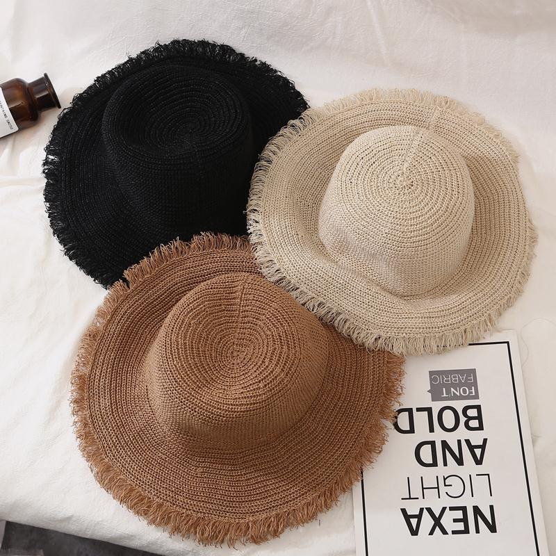 Style Versatile Hat Straw Woven Unique Brim Design Solid Color Hats Sunshade