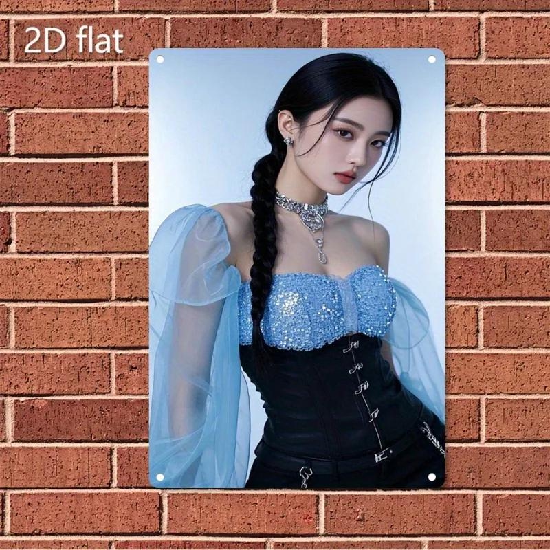 

Vintage Metal Wall Art Sign - Korean Drama Inspired Turquoise & Black Female Character Poster, Home Decor 20x30cm（7.8x11.8inch）