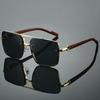New Metal Double Beam Square Wood Grain Leg Sunglasses European and American Trend Sunglasses Men's Driving Sunglasses