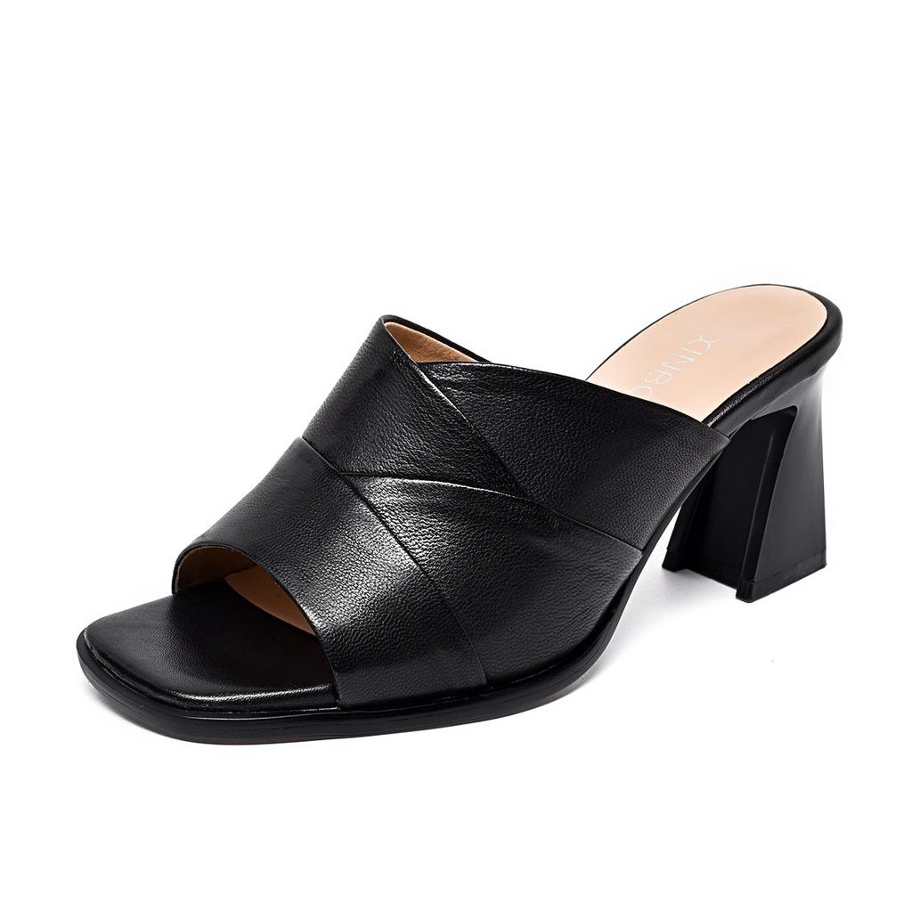 Fish mouth slippers women's outer wear summer new thick heel high heel sandals with dress fashion slippers