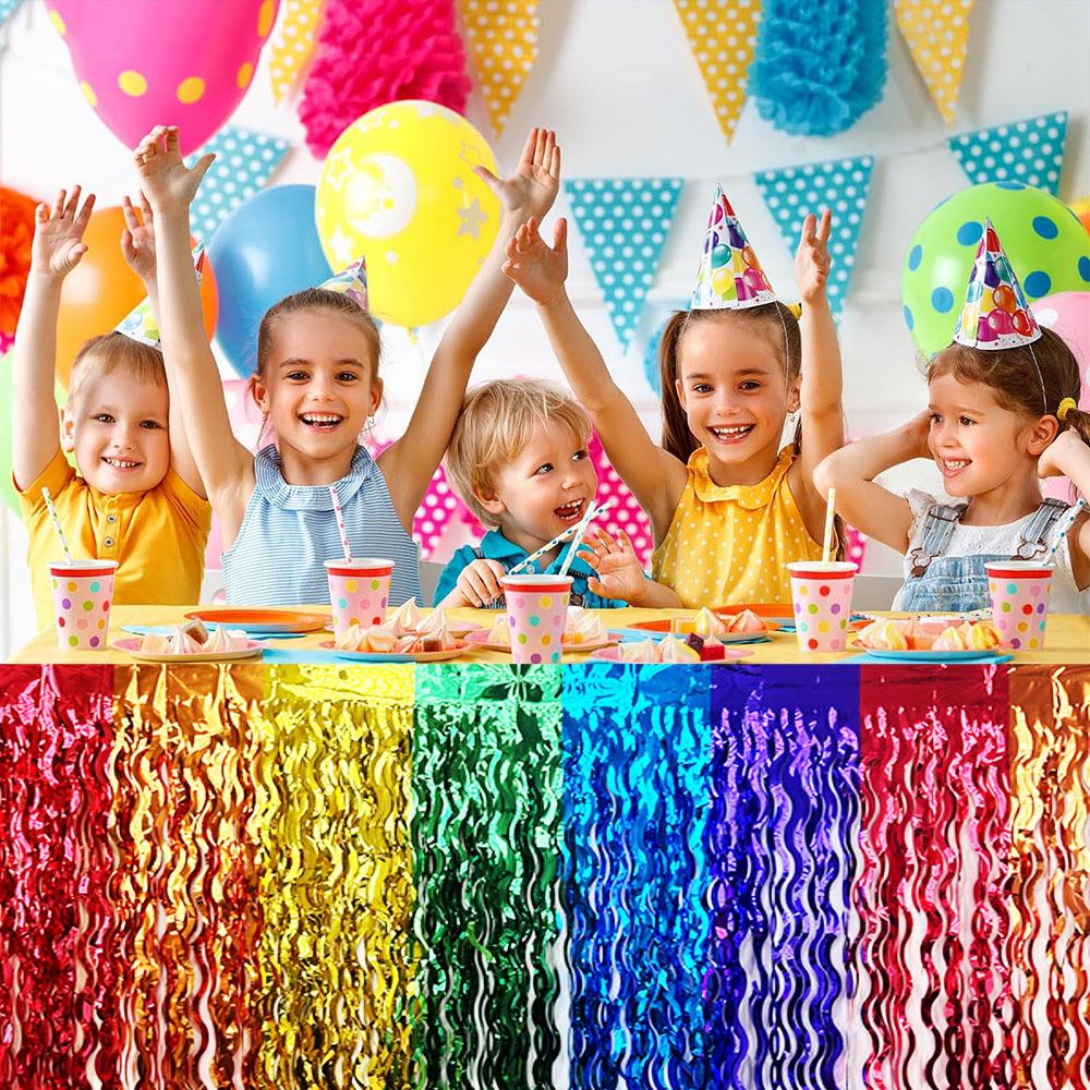 Rainbow Silk Table Skirt: Colorful Birthday, Wedding, and Holiday Party Decoration