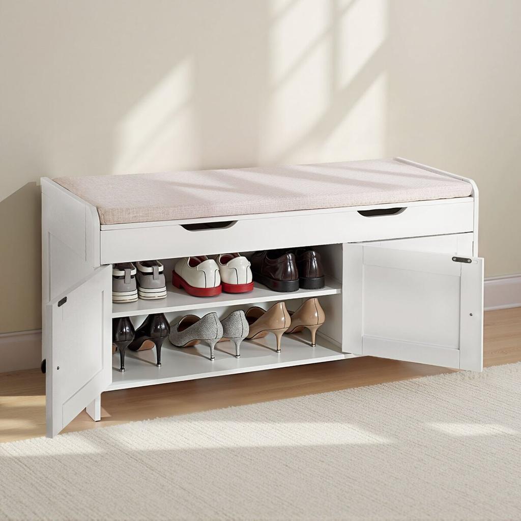 Shoe Bench, 1050 X 350 X 503 Mm Entryway Bench with Lift Top Storage and Seat Cushion, 250lbs Shoe Storage Rack with 3 Cabinets and Height Adjustable