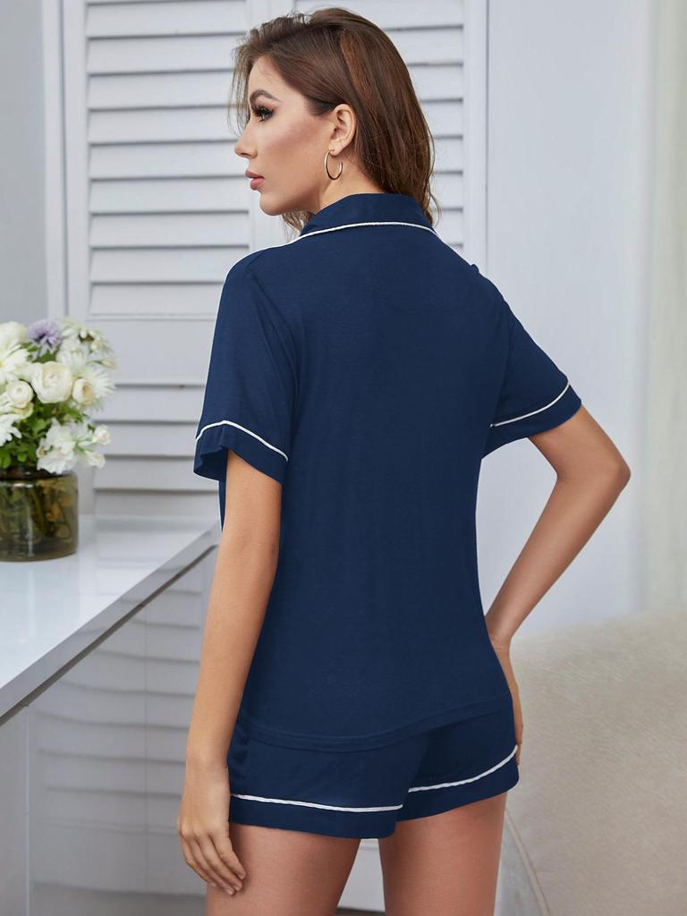 European and American Summer Pajama Set: Women's Cardigan, Short Sleeve Shirt, and Shorts