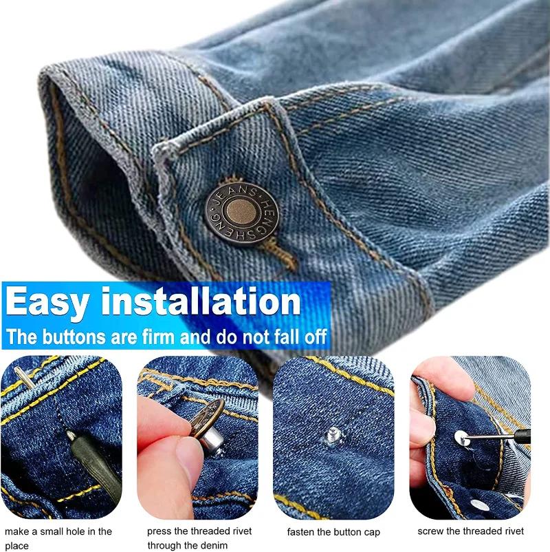 10Pcs Detachable Jeans Buttons Nail Free Adjustable Waist Extenders Buttons Snap Fastener Pants Pins DIY No Sewing Buckles Kits