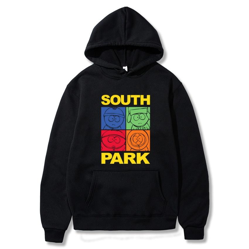 South Park Anime Pattern Hoodie Fashion Warm Coat Men's Autumn and Winter Season Hoodie Street Black Long Sleeve Hoodie