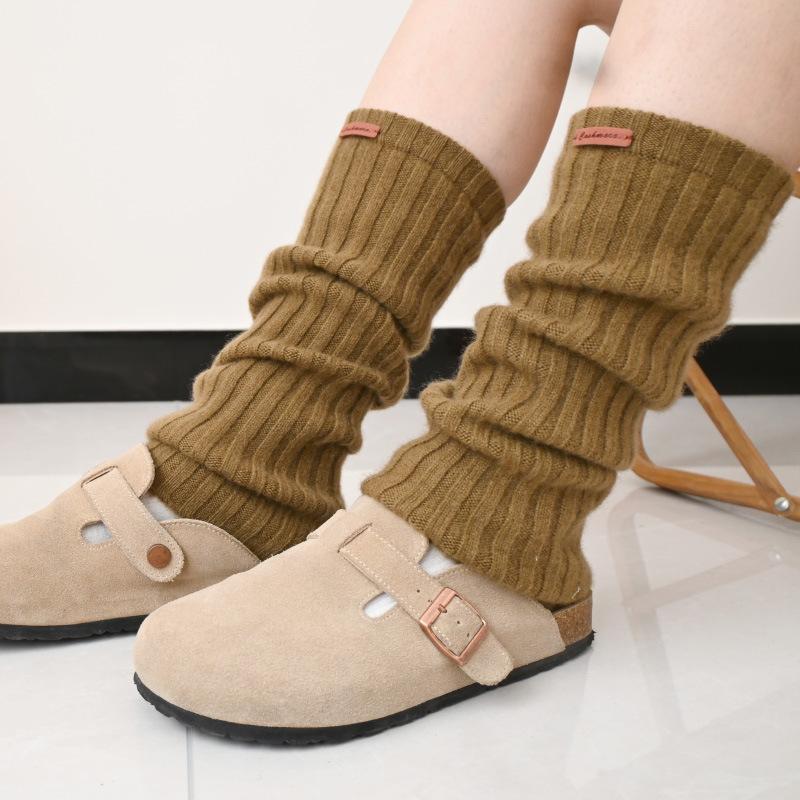 2026 New autumn and winter thickened pure cashmere warm thick thread socks knitted solid color socks leg cover women s stacking socks