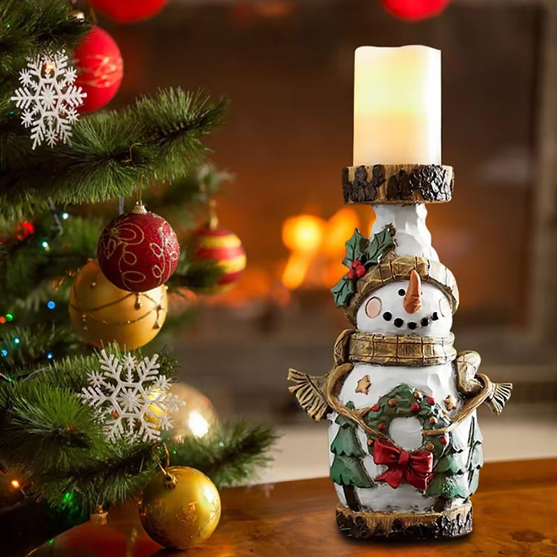 Christmas Ambience Cartoon Pattern Santa Claus Snowman Carving Candle Holder Photography Props Festival Supplies