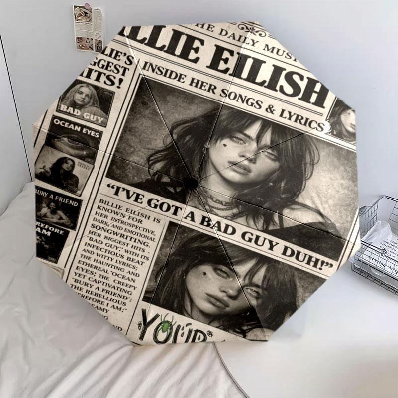 1 PC Automatic Folding Umbrella - Billie Eilish Custom Name Pattern, Portable & Foldable Design with 8 Ribs, Christmas Birthday Gifts